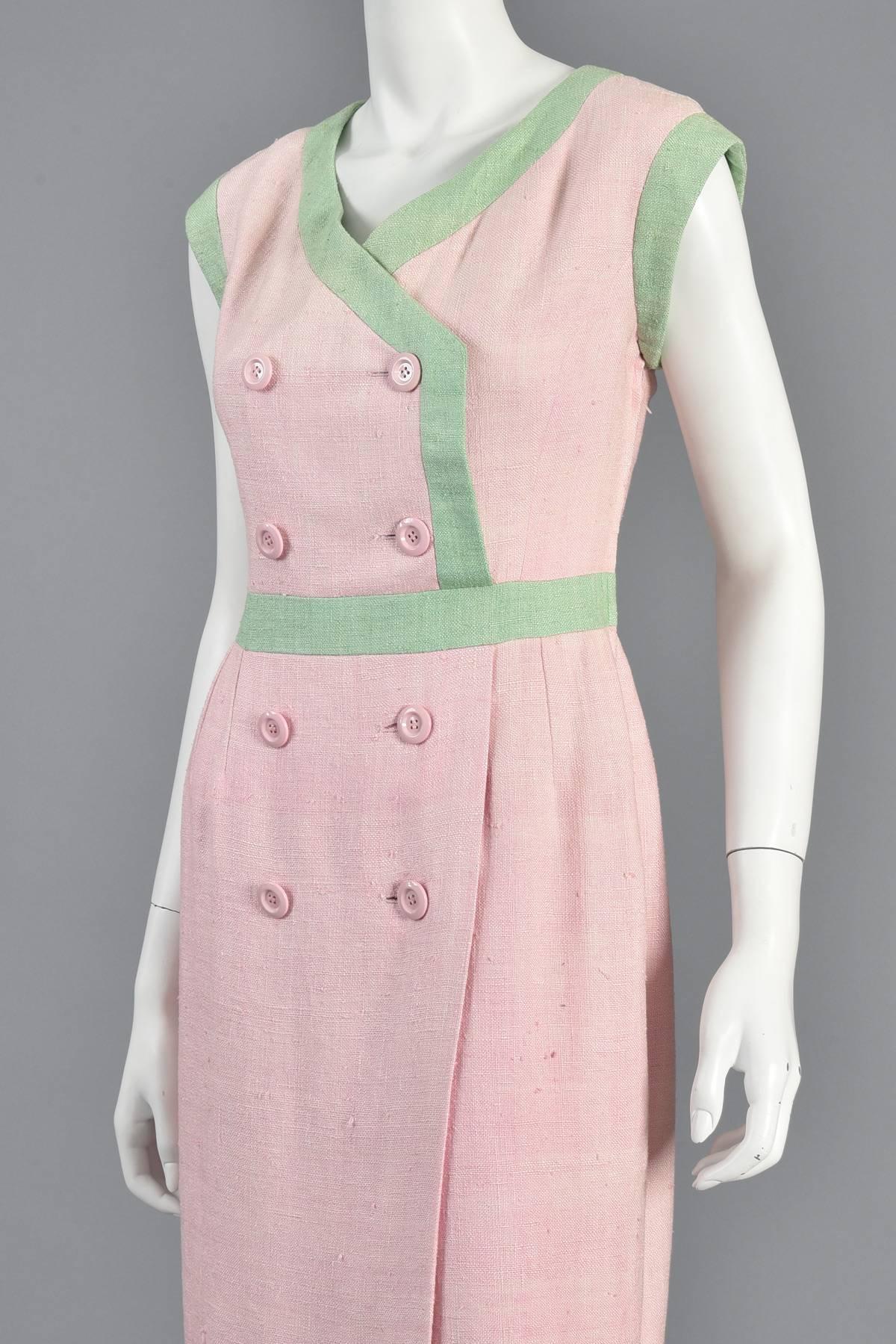 1980s Valentino Watermelon Double Breasted Linen Dress  For Sale 3