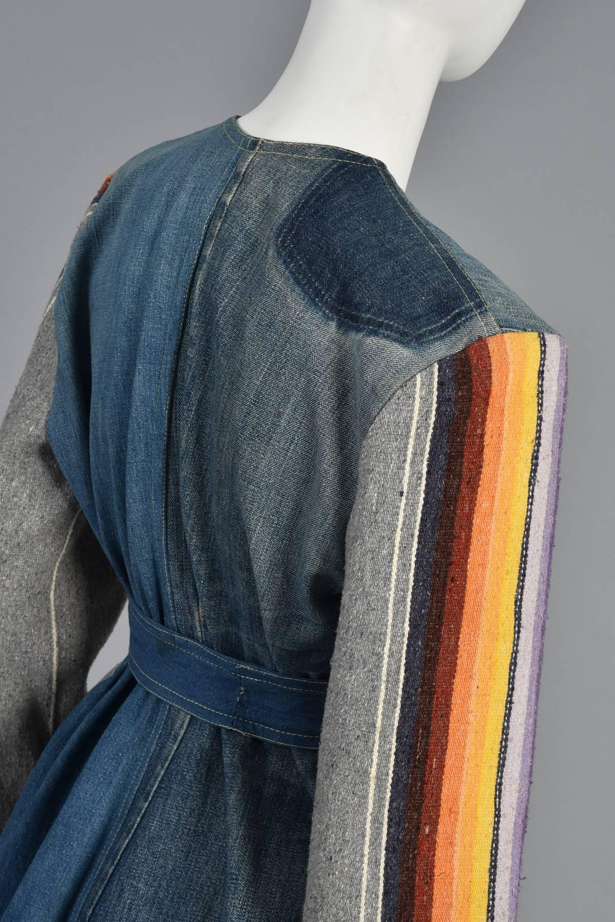 1970s Patchwork Denim Jacket with Rainbow Stripe Wool Blanket Sleeves 2