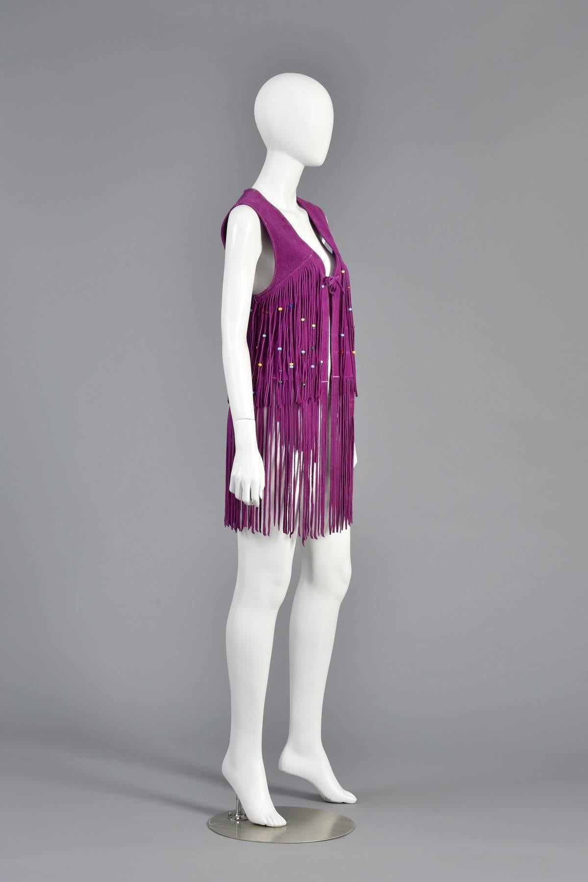 Rare 1960s Beaded Violet Suede Leather Fringed Vest at 1stDibs | purple ...