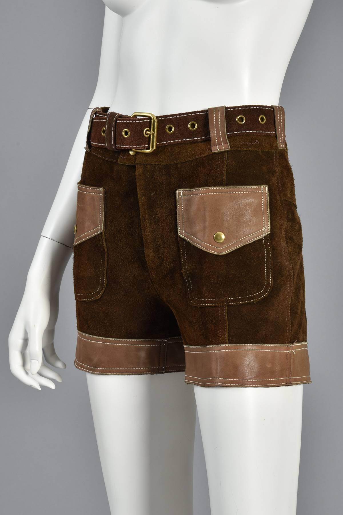 Women's Almost Famous 60s Leather and Suede High Waisted Shorts