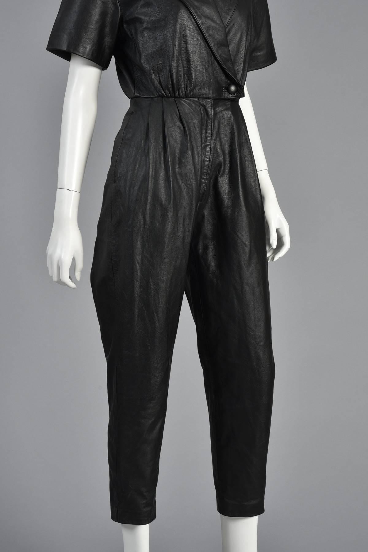 1980s Skinny Fitted Black Leather Jumpsuit 5