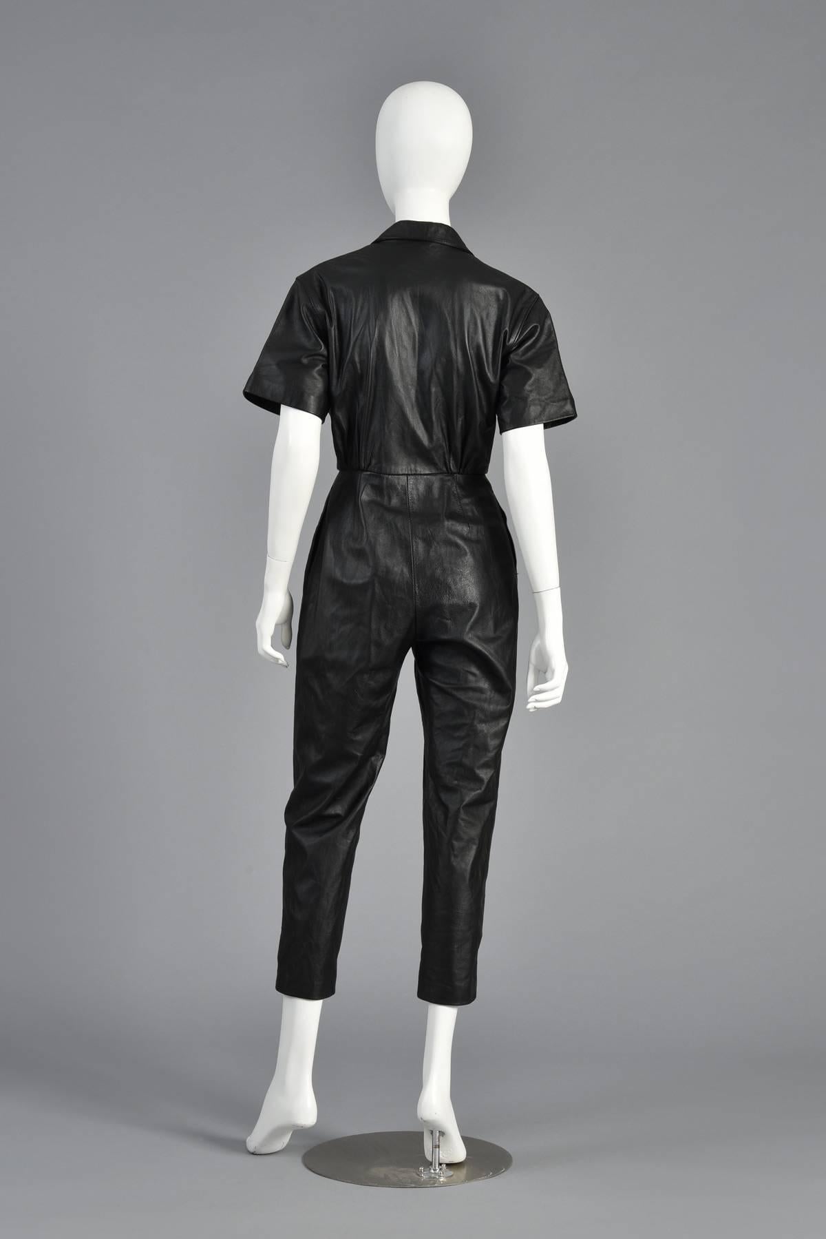 1980s Skinny Fitted Black Leather Jumpsuit 6