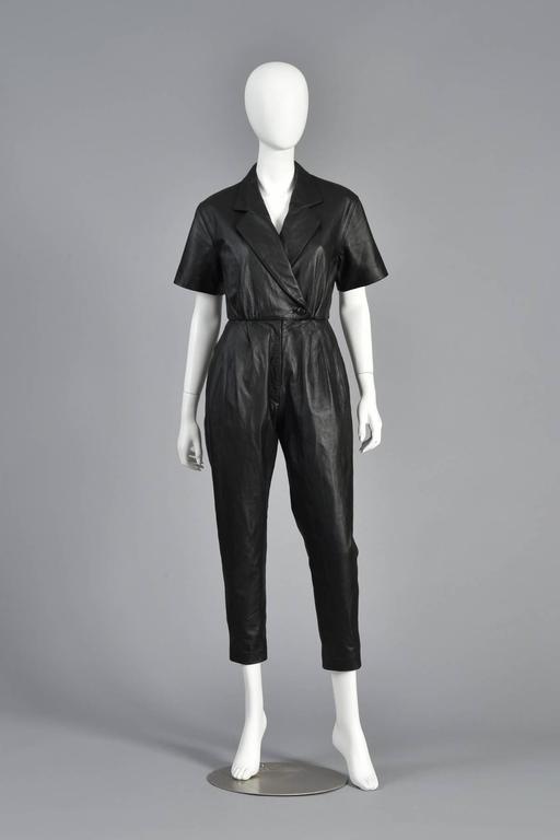 1980s Skinny Fitted Black Leather Jumpsuit at 1stDibs