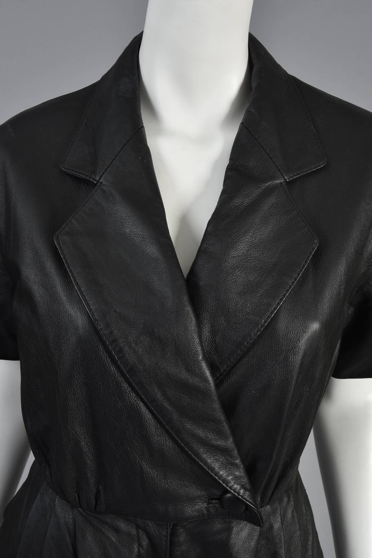 1980s Skinny Fitted Black Leather Jumpsuit 1