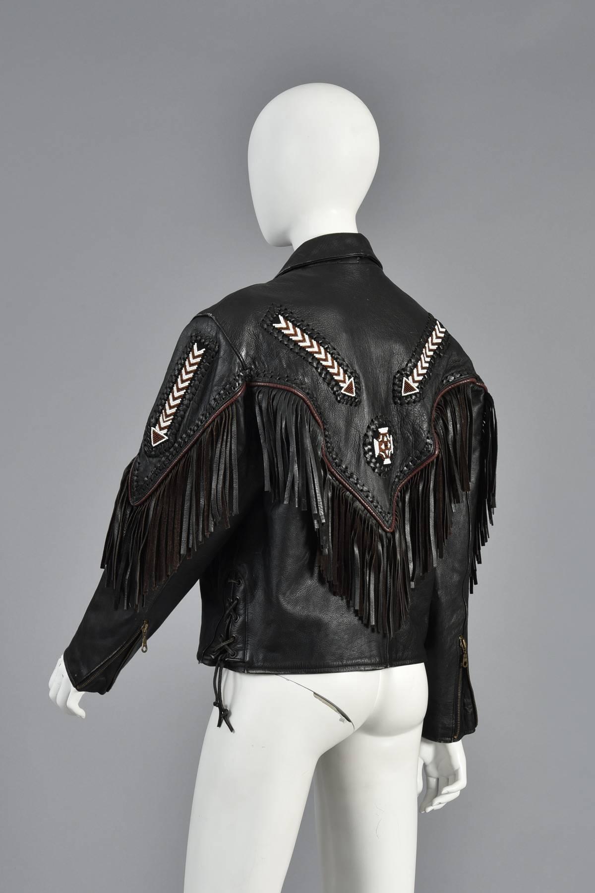 Women's or Men's Beaded and Fringed Southwestern Leather Biker Jacket 