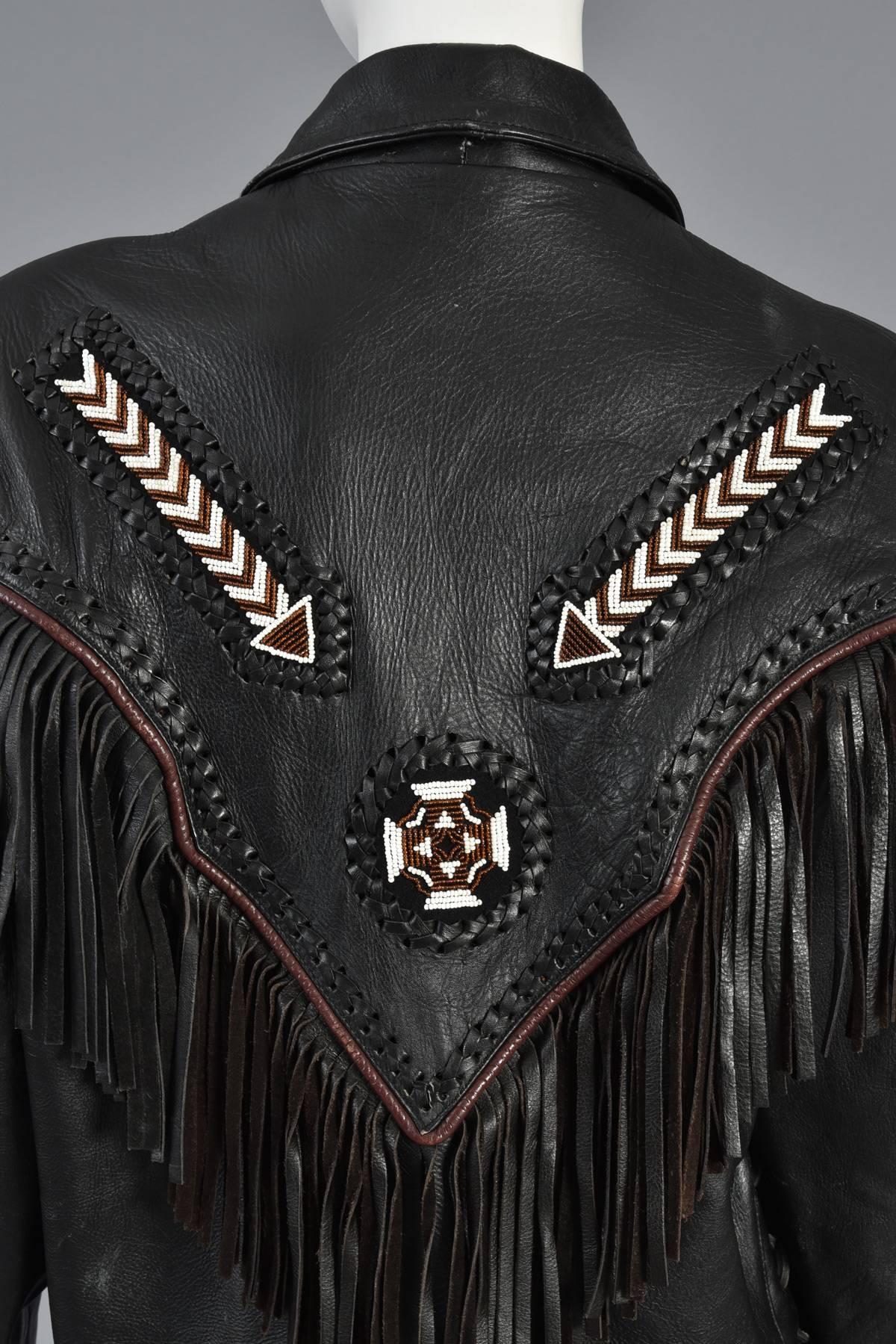 Beaded and Fringed Southwestern Leather Biker Jacket  4