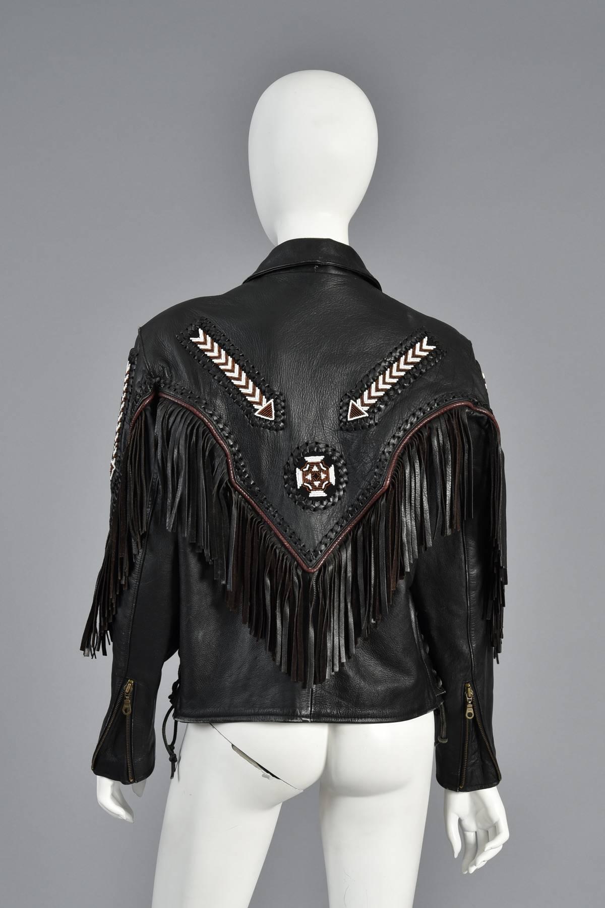 Beaded and Fringed Southwestern Leather Biker Jacket  3