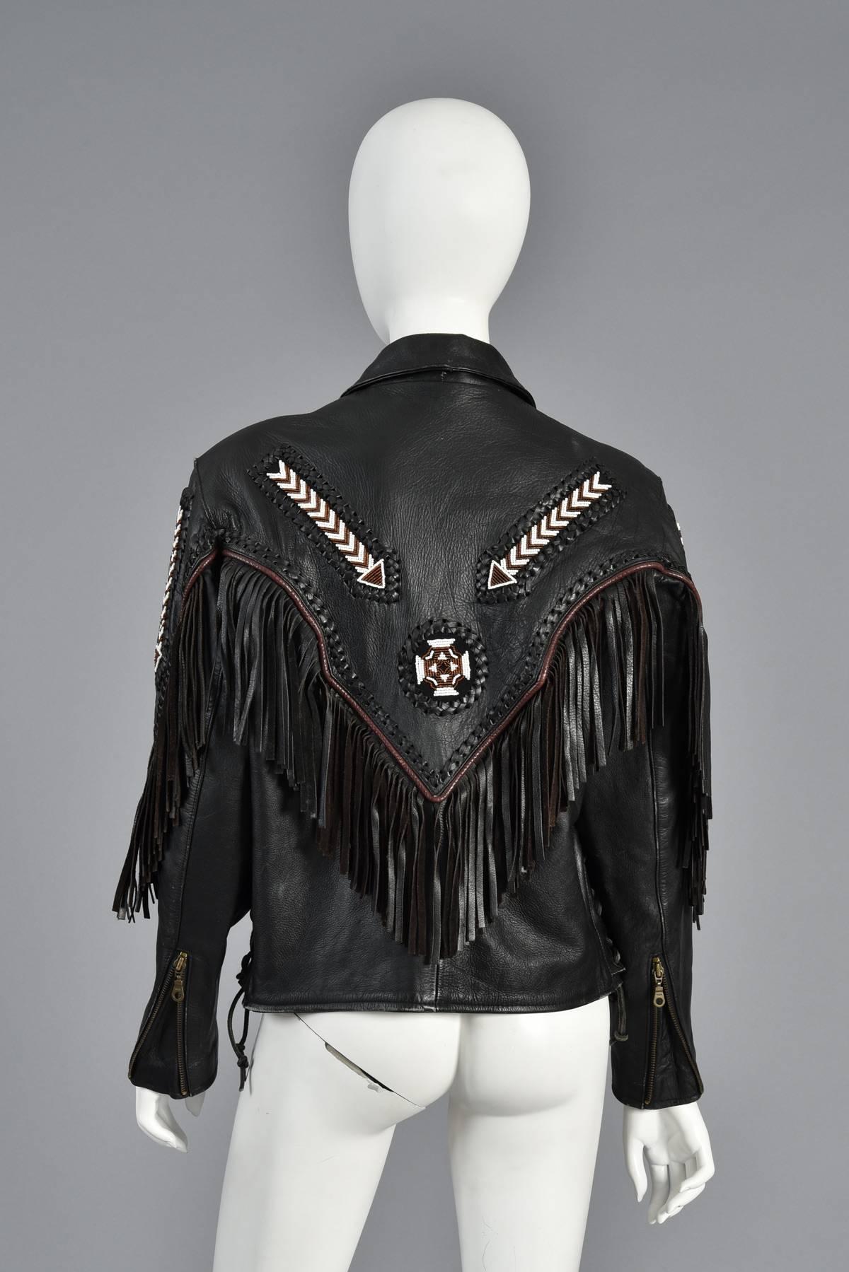 Beaded and Fringed Southwestern Leather Biker Jacket 3