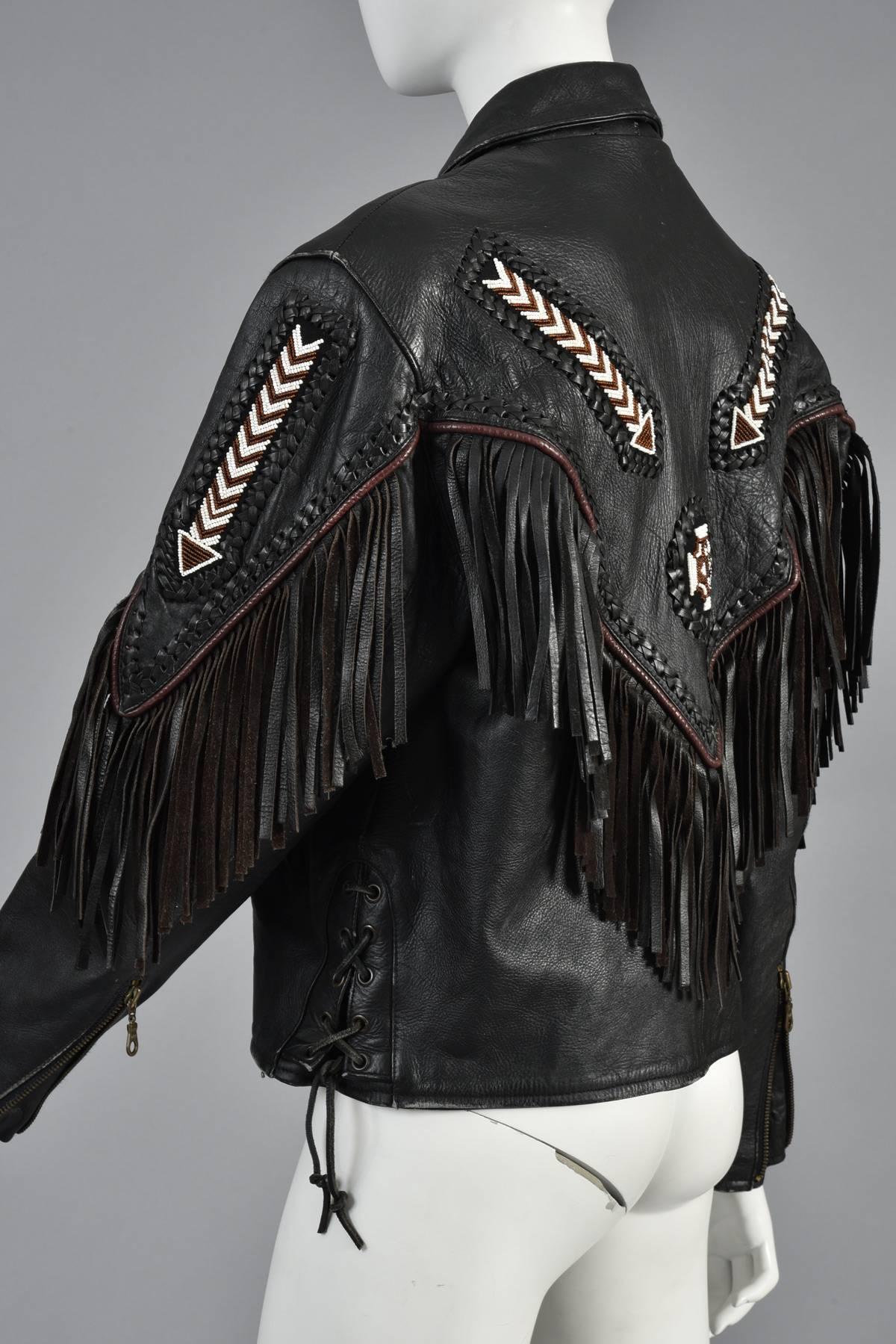 Beaded and Fringed Southwestern Leather Biker Jacket  1