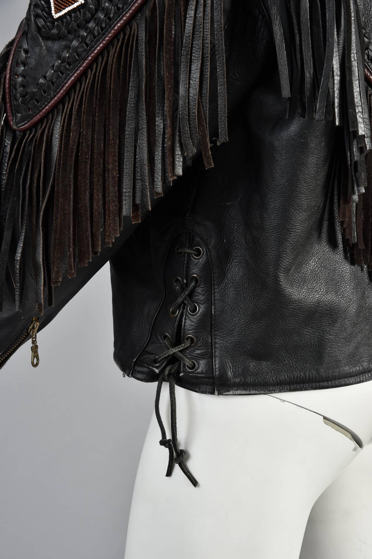 Beaded and Fringed Southwestern Leather Biker Jacket 2