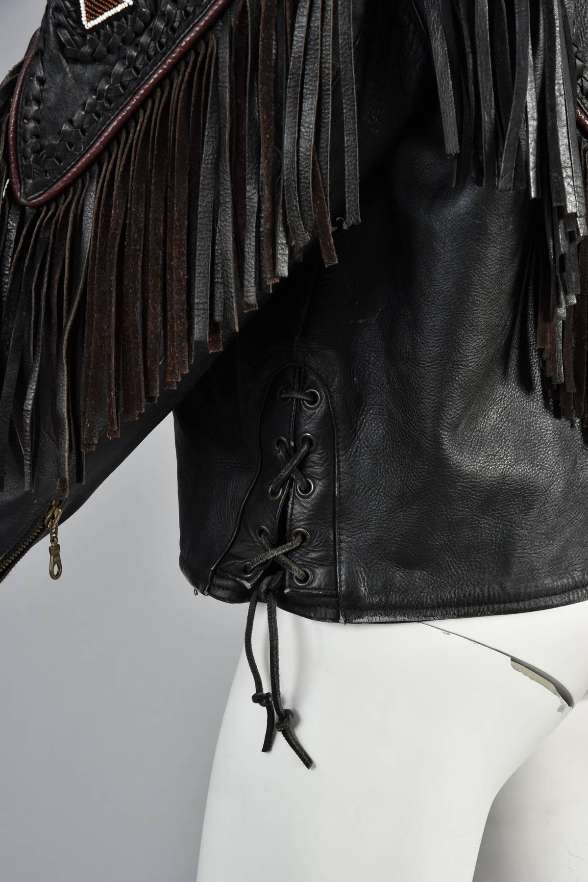 Beaded and Fringed Southwestern Leather Biker Jacket  2