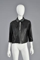 1960s Cropped Leather Jacket with Rhinestone Collar & Tassels