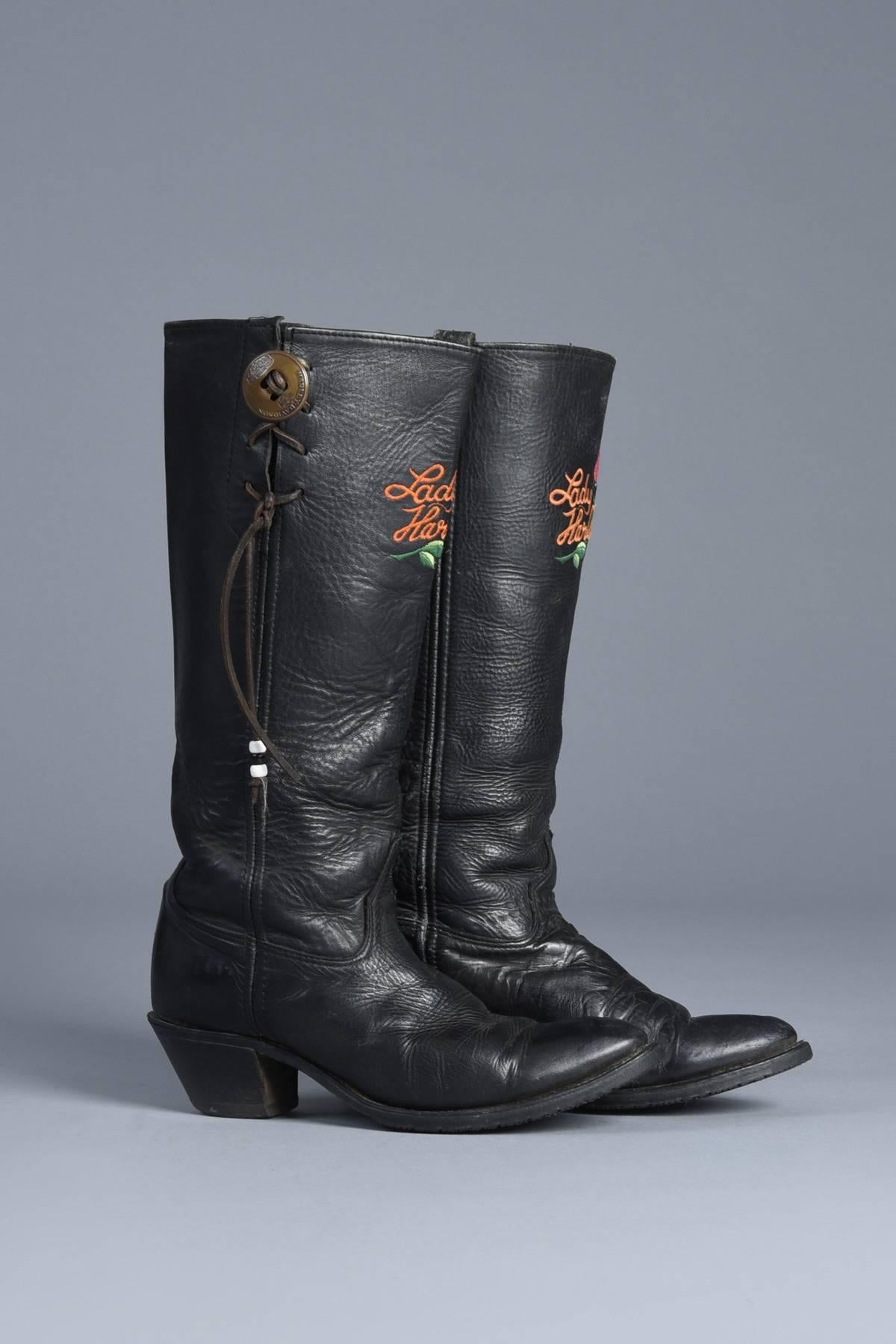 Lady Harley Motorcycle Boots with Embroidered Roses  For Sale 2