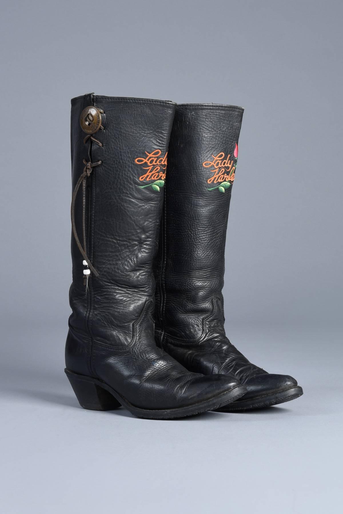 Women's Lady Harley Motorcycle Boots with Embroidered Roses  For Sale