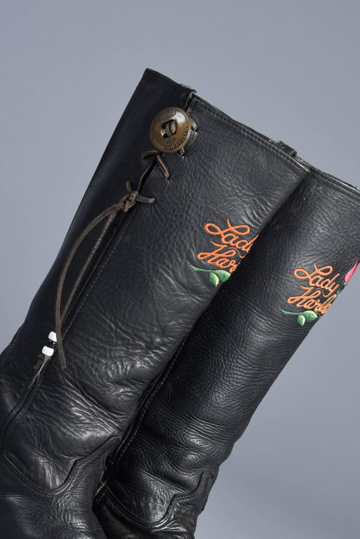 Lady Harley Motorcycle Boots with Embroidered Roses  For Sale 1