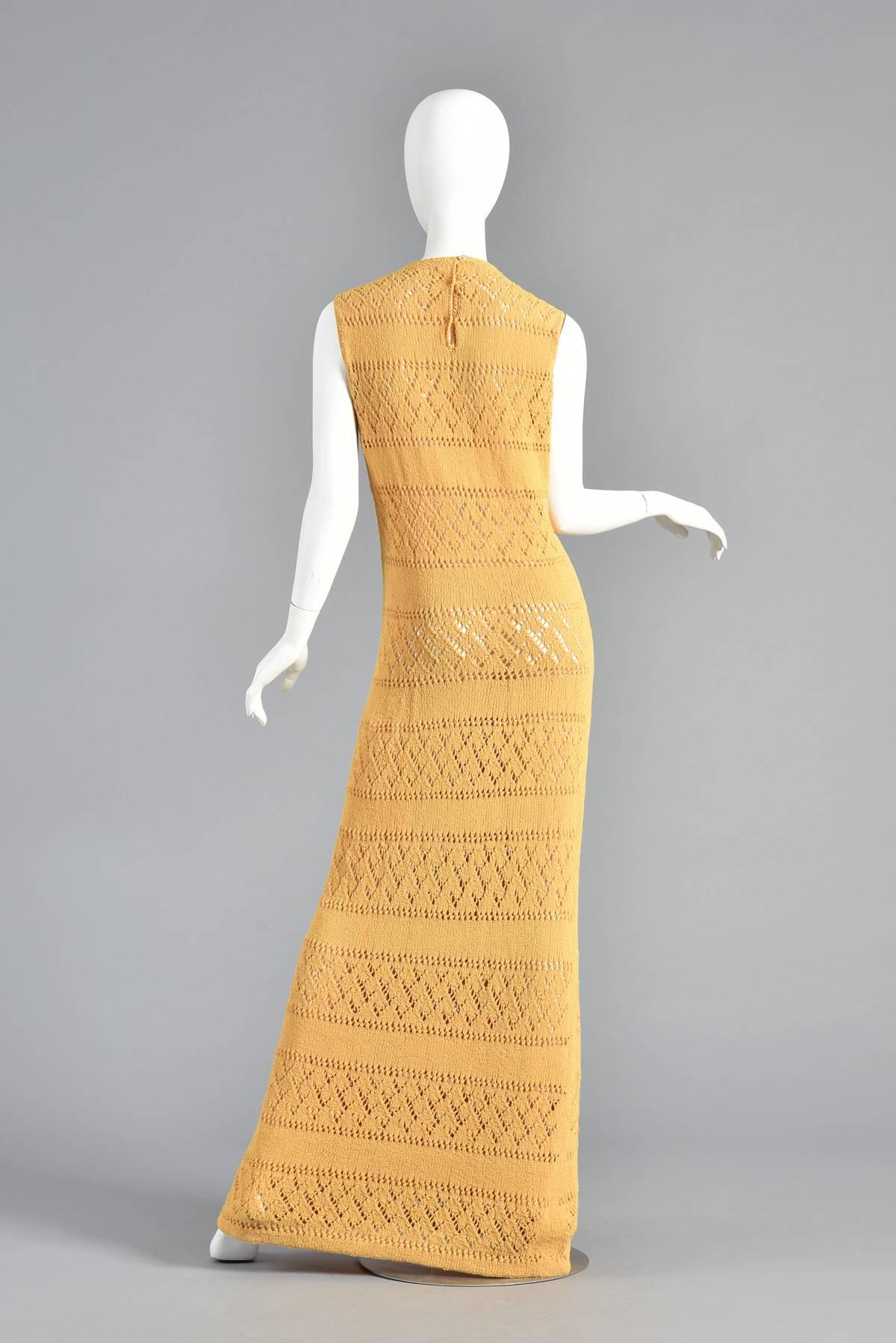 1960s Goldenrod Knit Maxi Dress For Sale 5