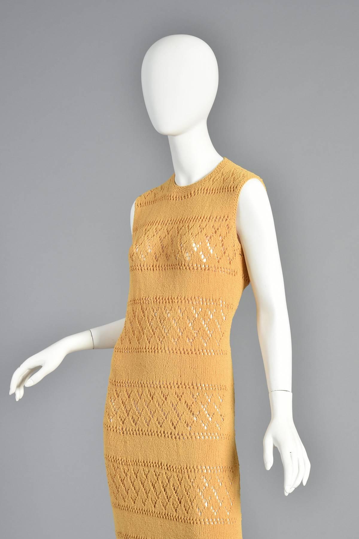 1960s Goldenrod Knit Maxi Dress For Sale 3