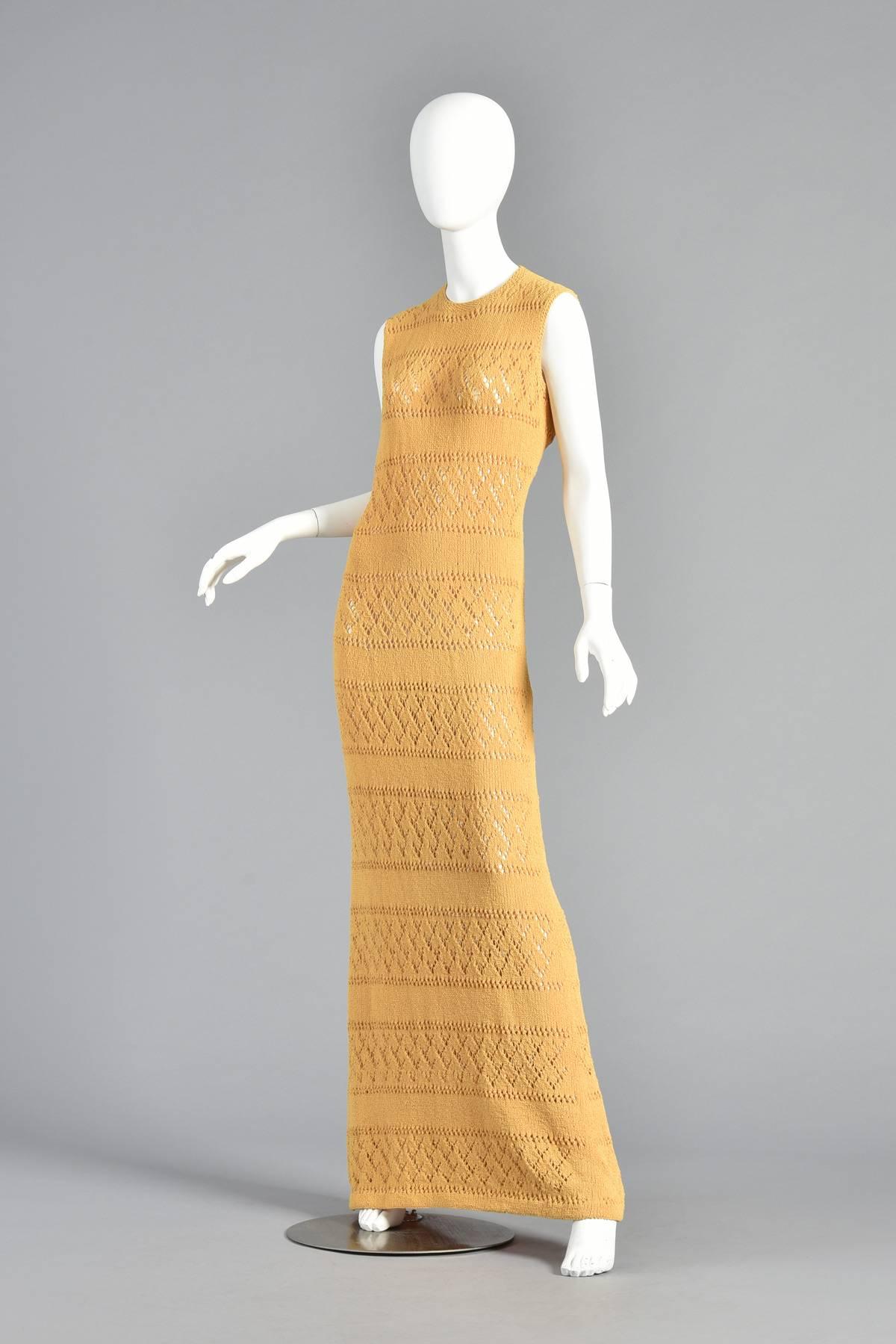 1960s Goldenrod Knit Maxi Dress For Sale 2