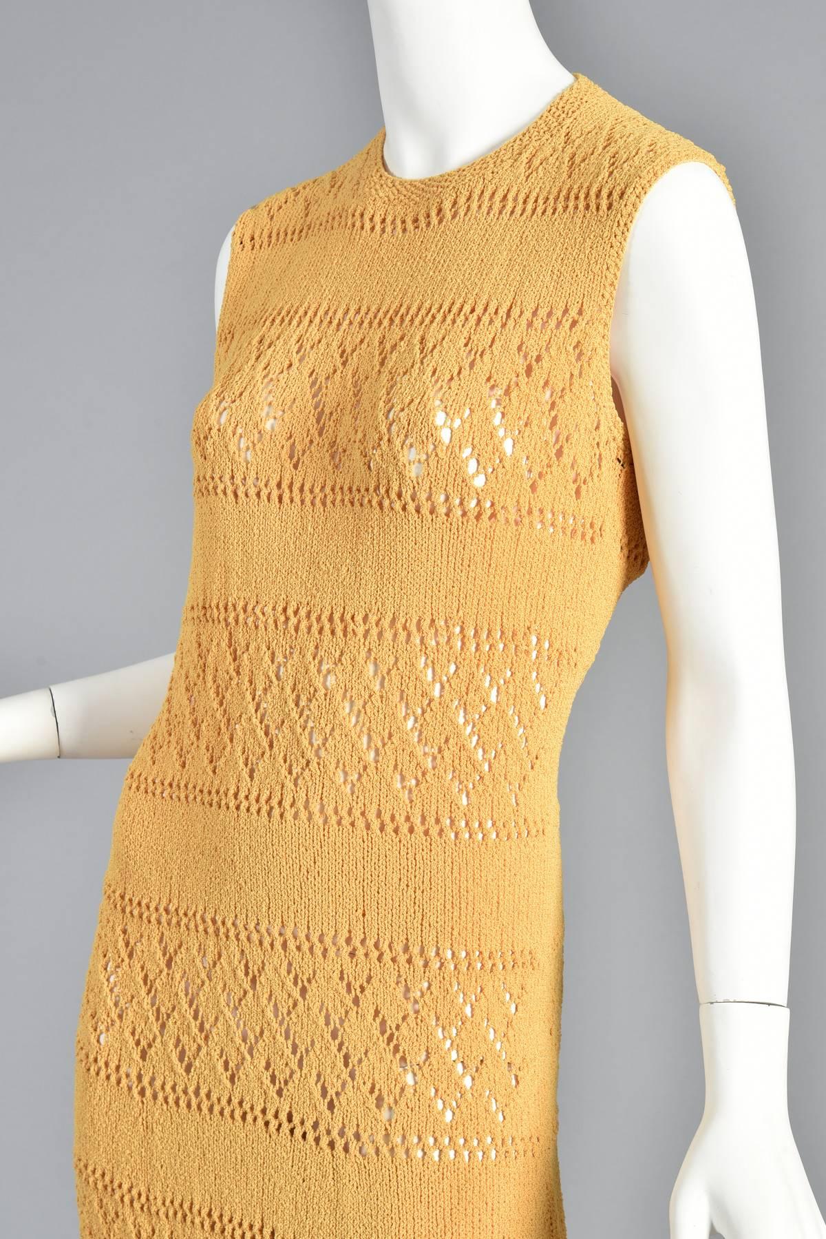 1960s Goldenrod Knit Maxi Dress For Sale 4