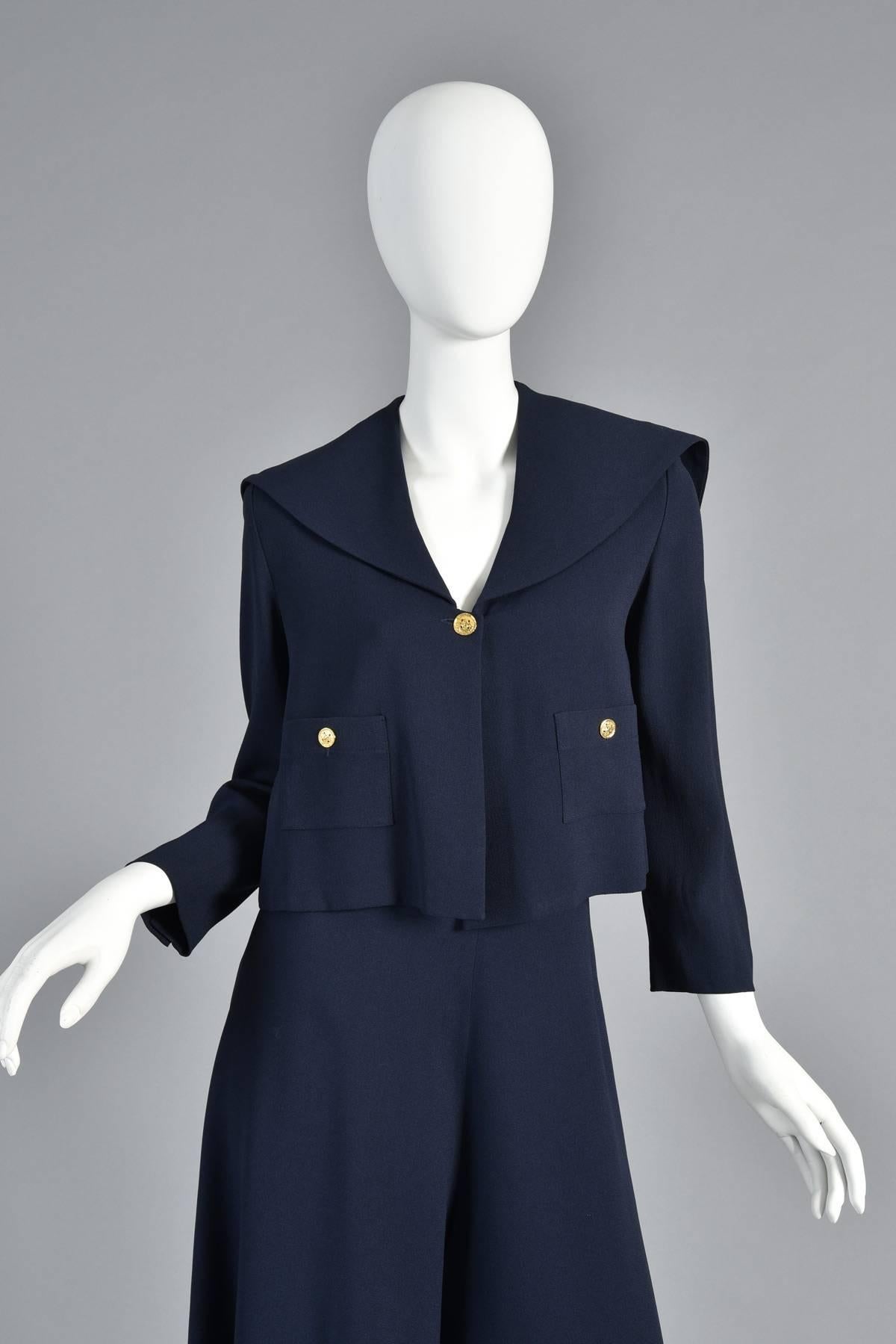 Black Sonia Rykiel Sailor Inspired Gaucho Pant Suit For Sale
