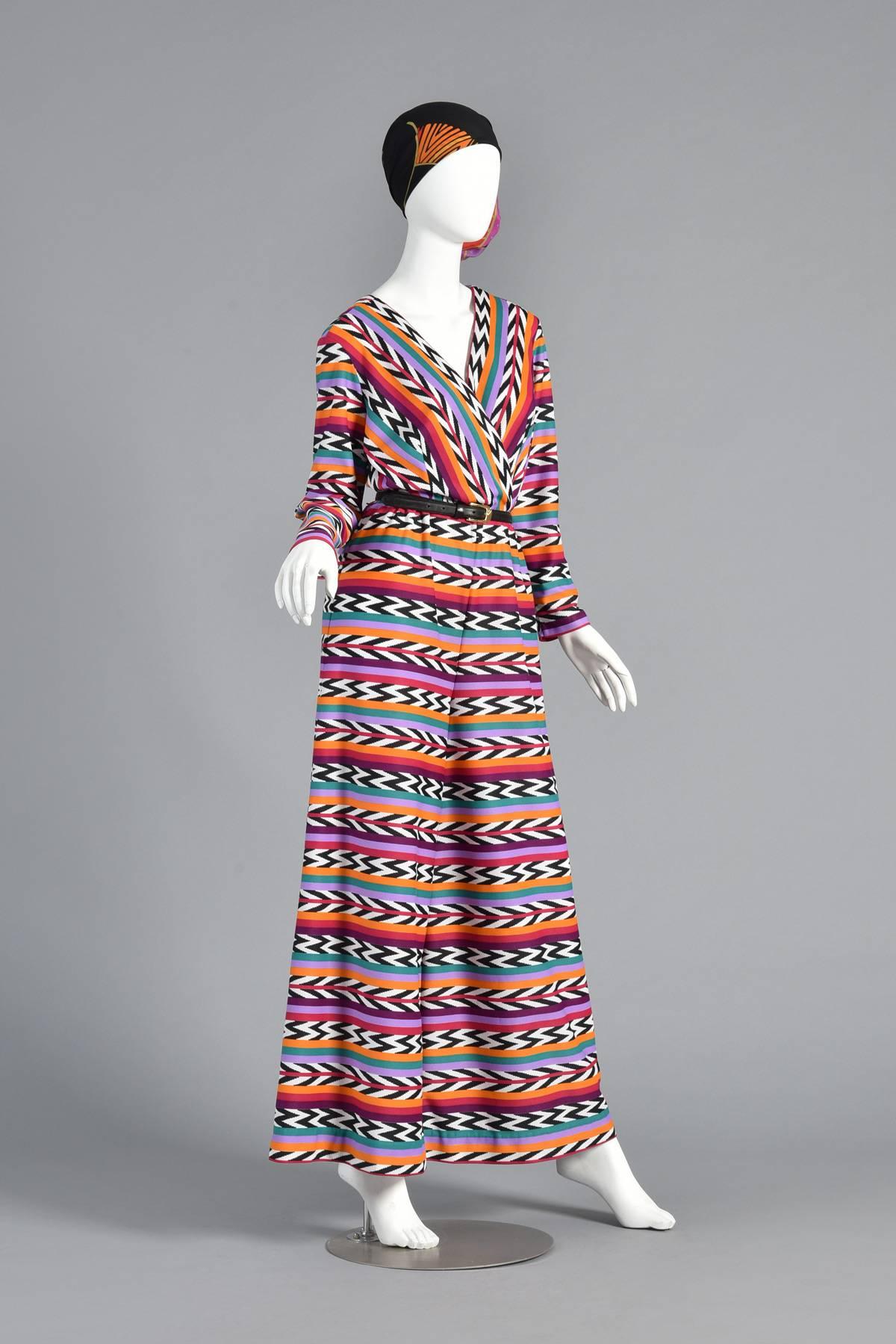 1970s Southwest Chevron Rainbow Stripe Palazzo Jumpsuit 1