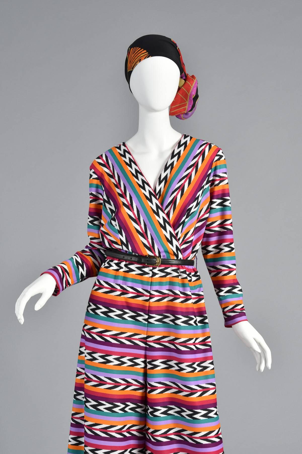 1970s Southwest Chevron Rainbow Stripe Palazzo Jumpsuit In Excellent Condition In Yucca Valley, CA