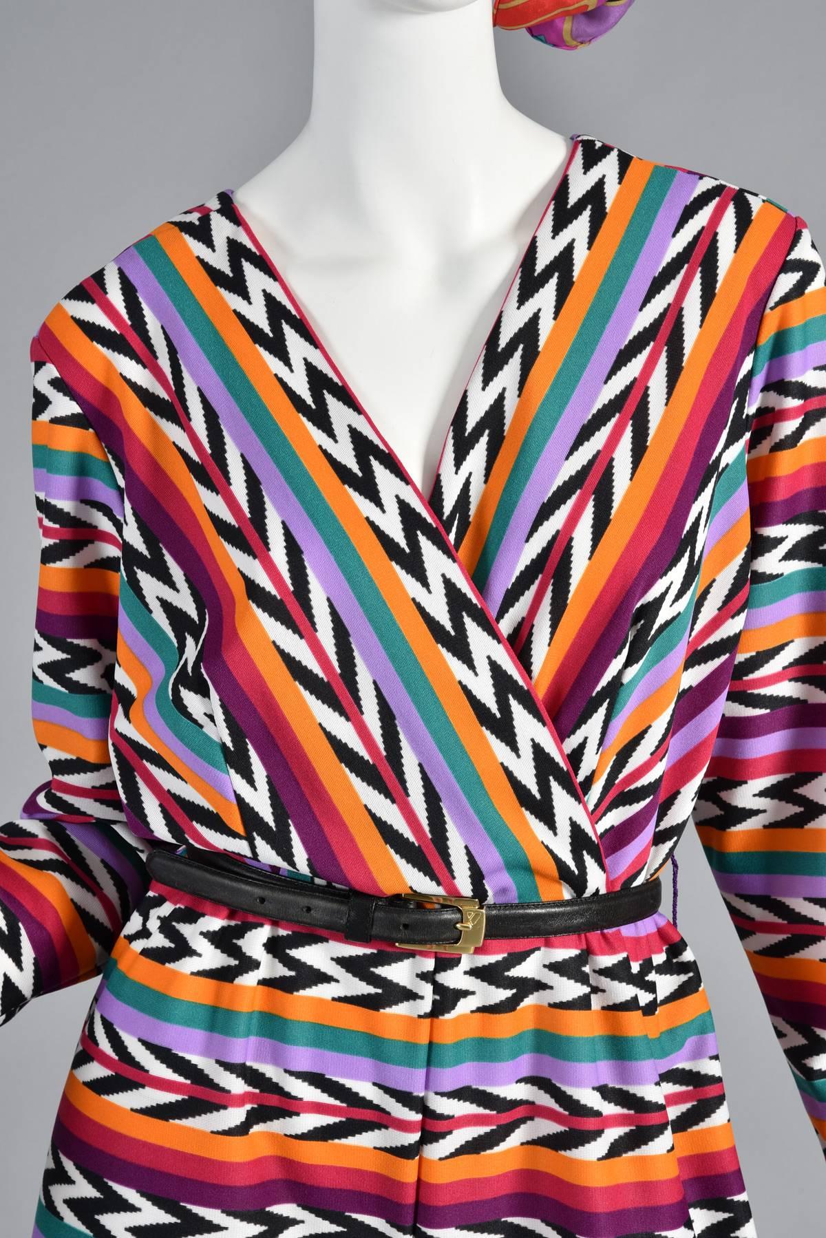 Women's 1970s Southwest Chevron Rainbow Stripe Palazzo Jumpsuit