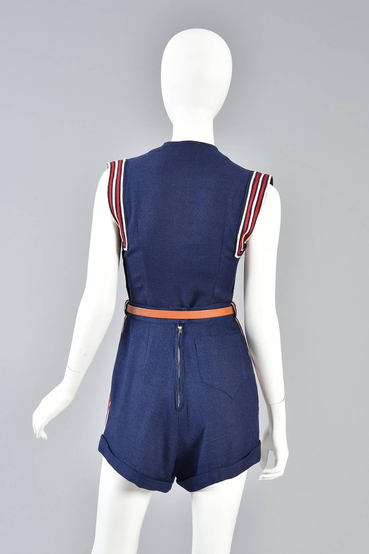 1940s Red White & Blue Button Up Sailor Playsuit For Sale 1