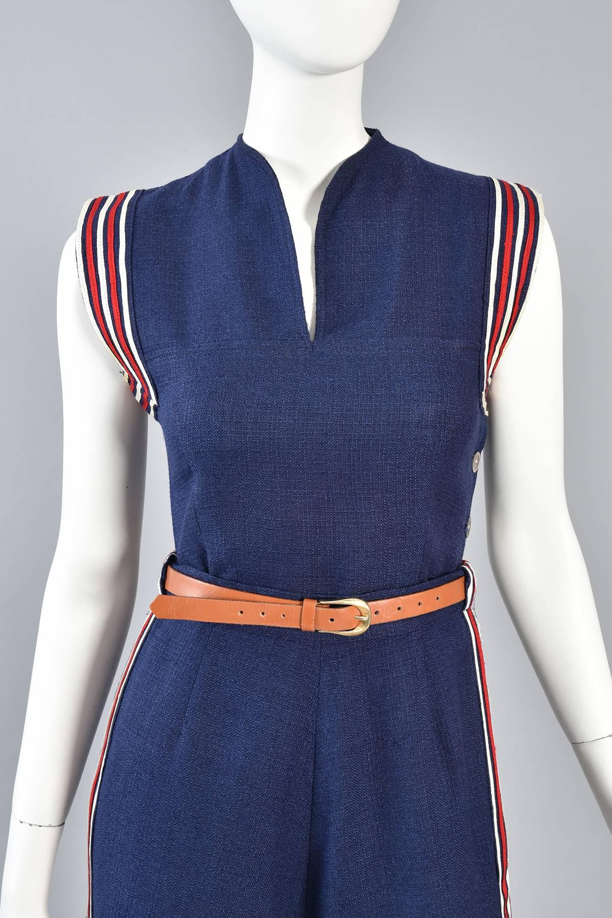 Purple 1940s Red White & Blue Button Up Sailor Playsuit For Sale