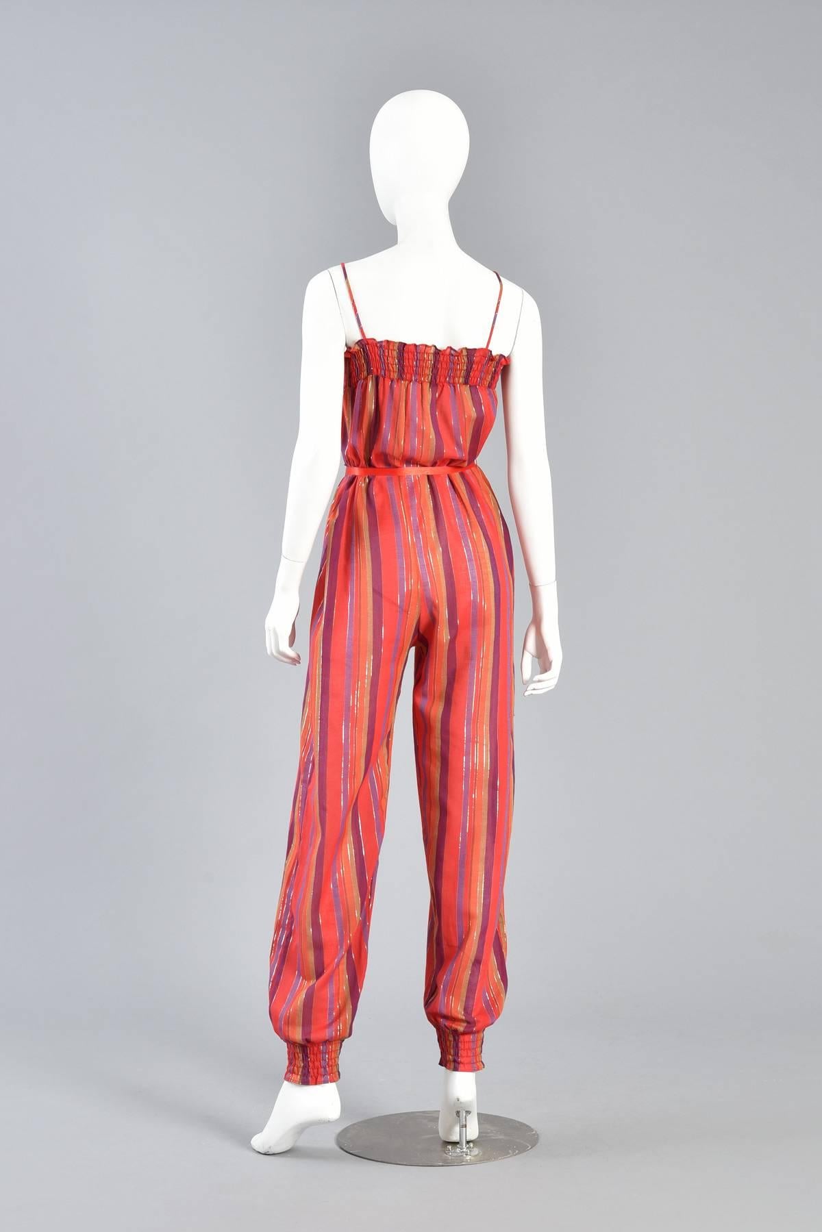 1970s Ethnic Stripe Cotton Gauze Jumpsuit with Lurex Threads 5