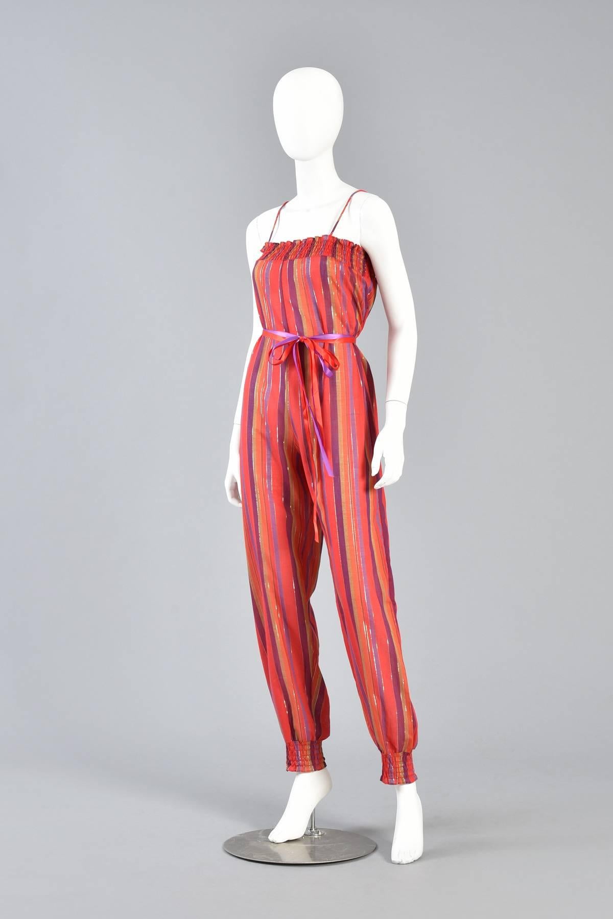 1970s Ethnic Stripe Cotton Gauze Jumpsuit with Lurex Threads 2