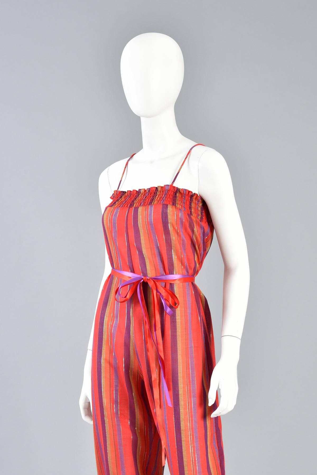 1970s Ethnic Stripe Cotton Gauze Jumpsuit with Lurex Threads 3