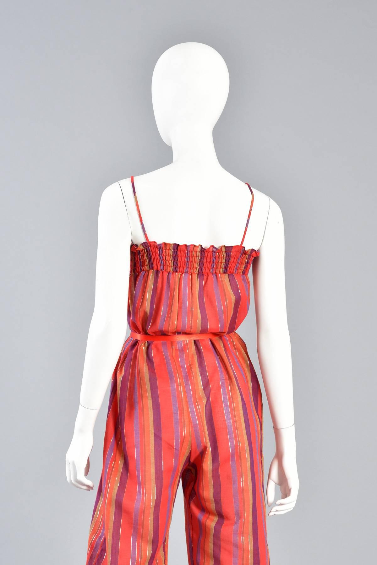 1970s Ethnic Stripe Cotton Gauze Jumpsuit with Lurex Threads 6