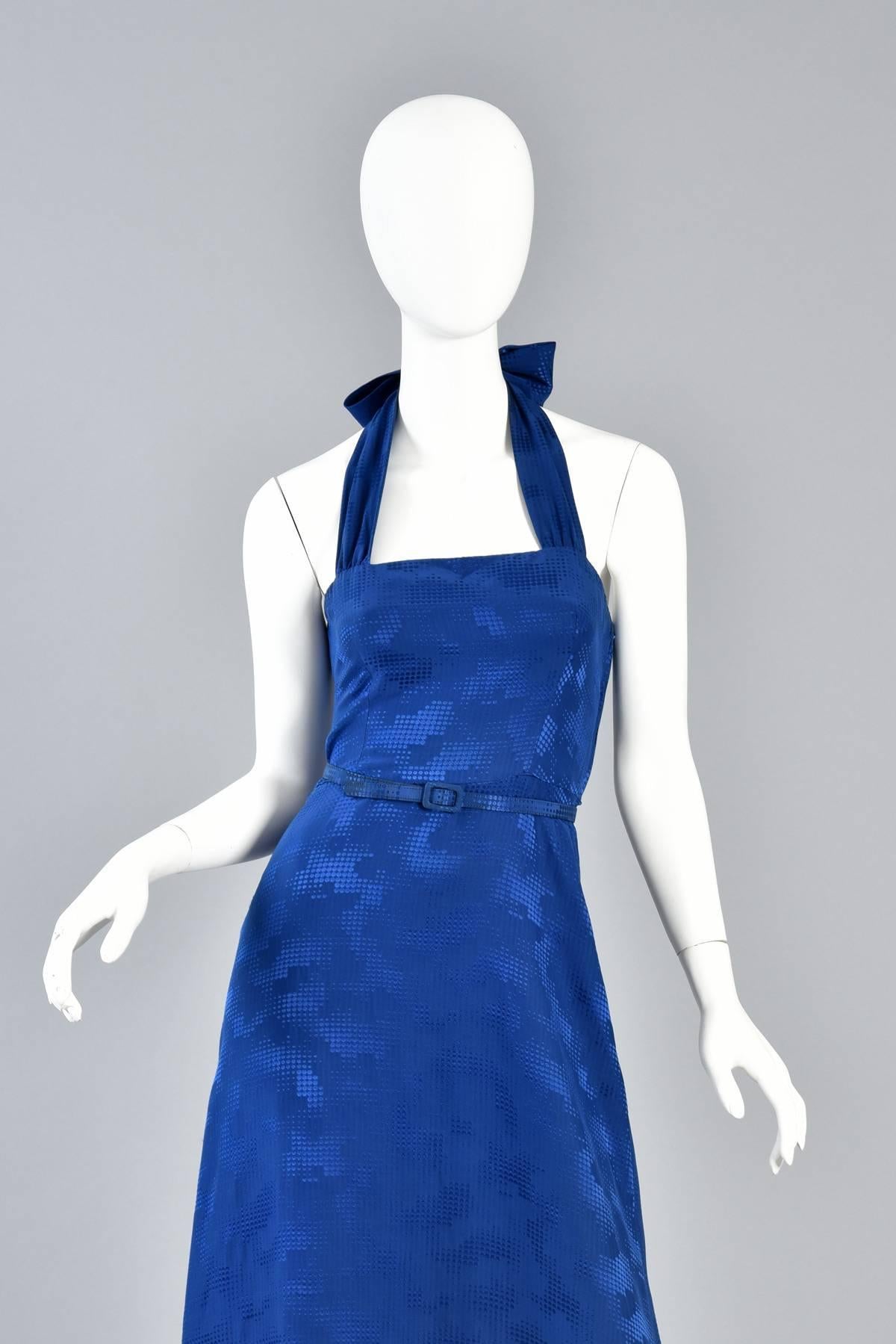 Women's Lovely Lapis Blue Silk Gown With Halter Neckline For Sale