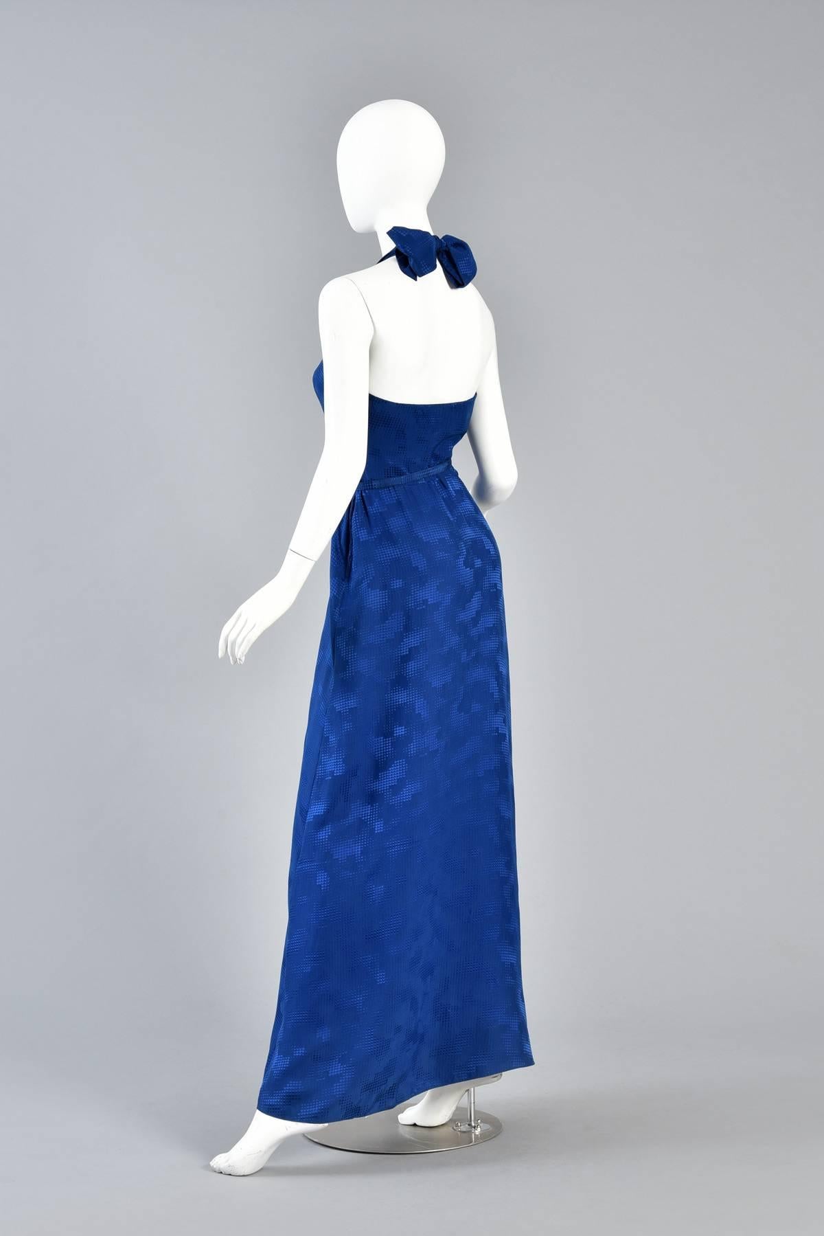 Lovely Lapis Blue Silk Gown With Halter Neckline For Sale 4