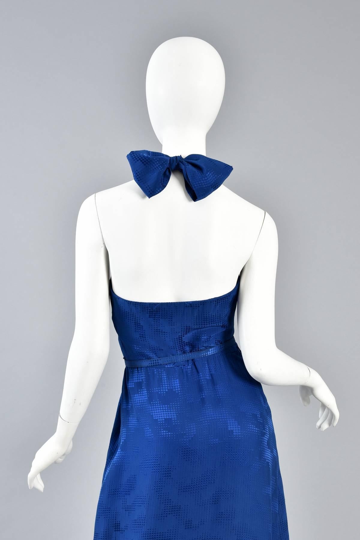 Lovely Lapis Blue Silk Gown With Halter Neckline For Sale 6