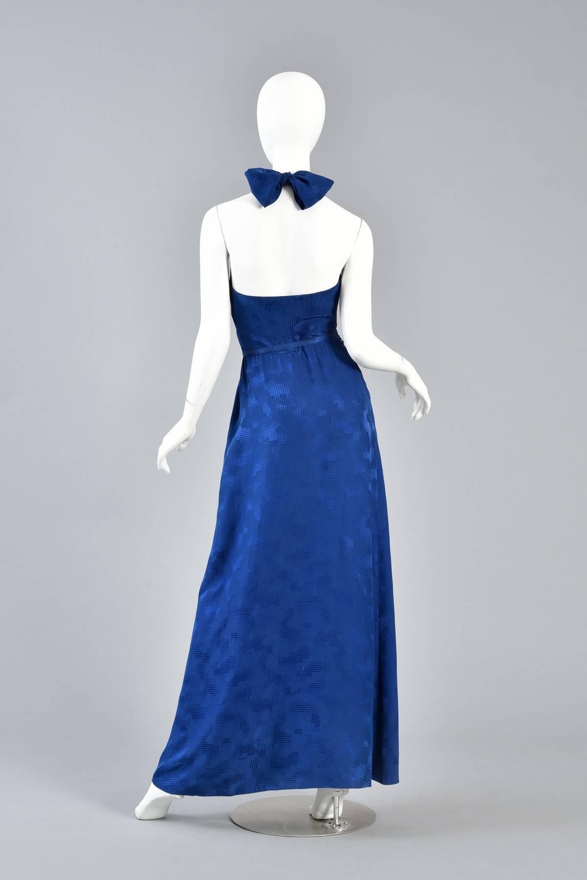 Lovely Lapis Blue Silk Gown With Halter Neckline For Sale 5