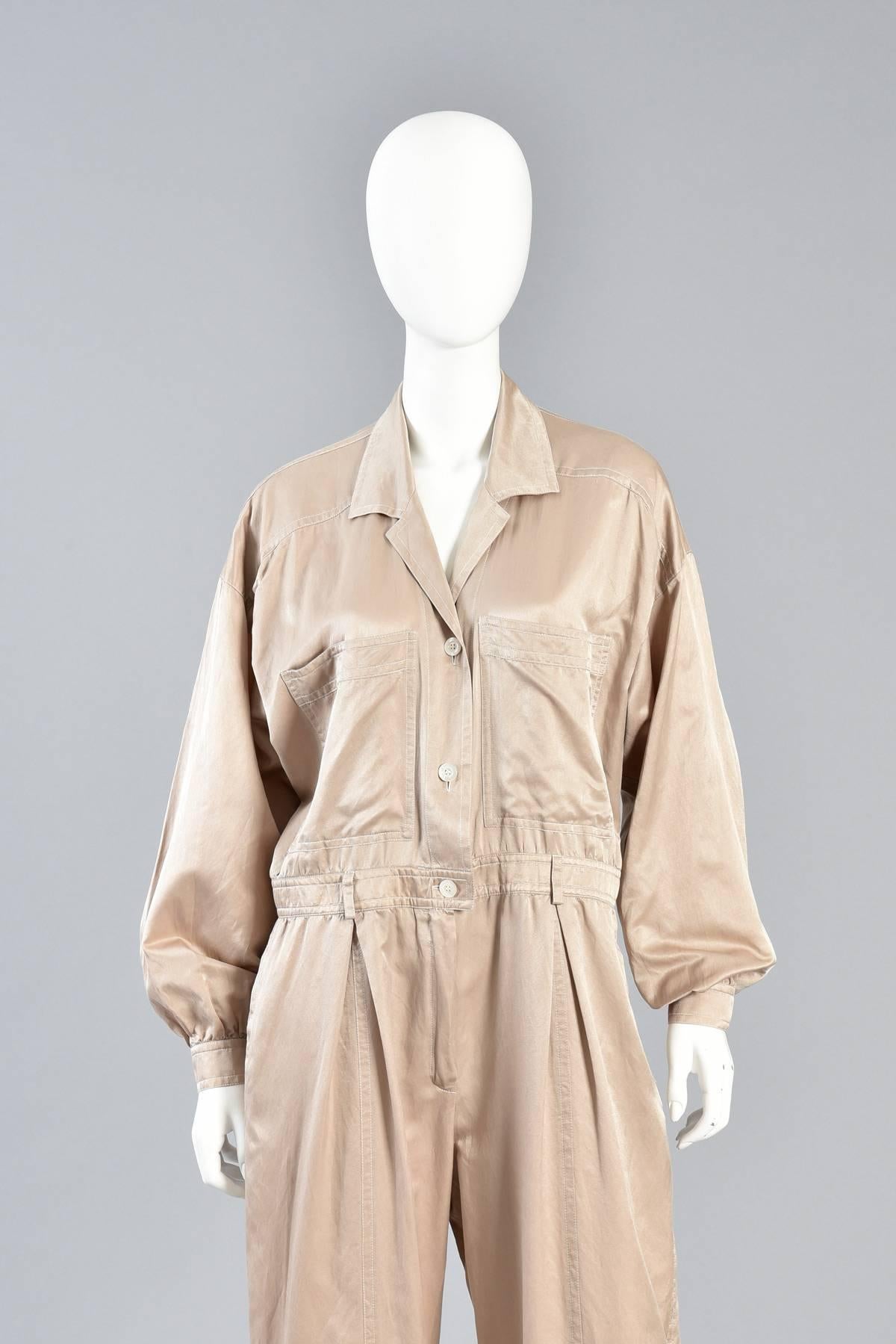 Minimalist Escada Menswear-Look Silk Flight Suit & Cotton Jumpsuit In Excellent Condition For Sale In Yucca Valley, CA