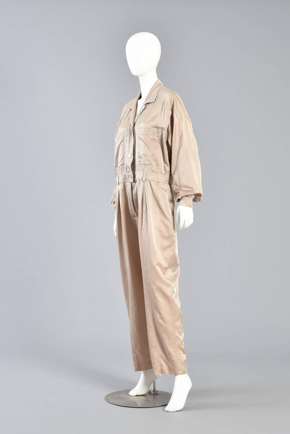 Minimalist Escada Menswear-Look Silk Flight Suit & Cotton Jumpsuit For Sale 1