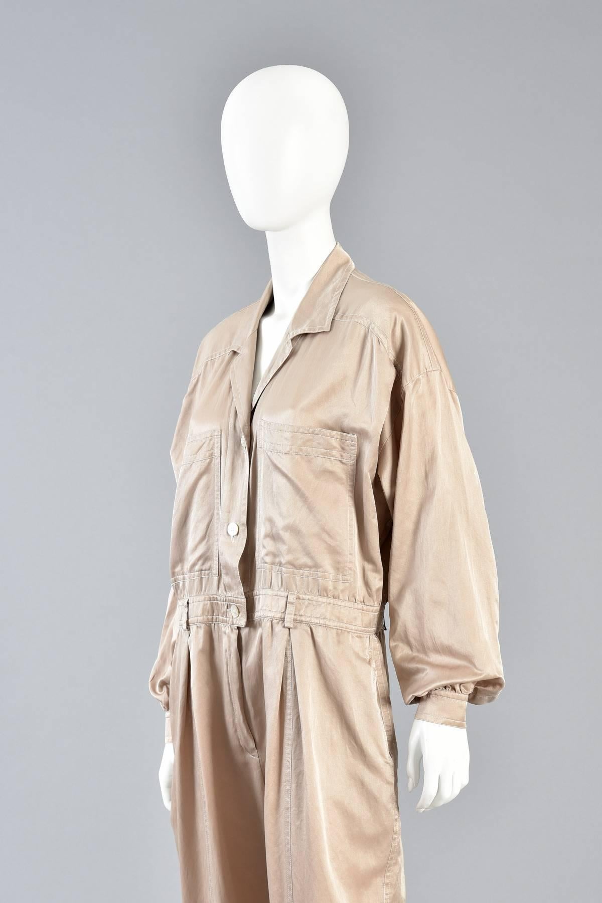 Minimalist Escada Menswear-Look Silk Flight Suit & Cotton Jumpsuit For Sale 2