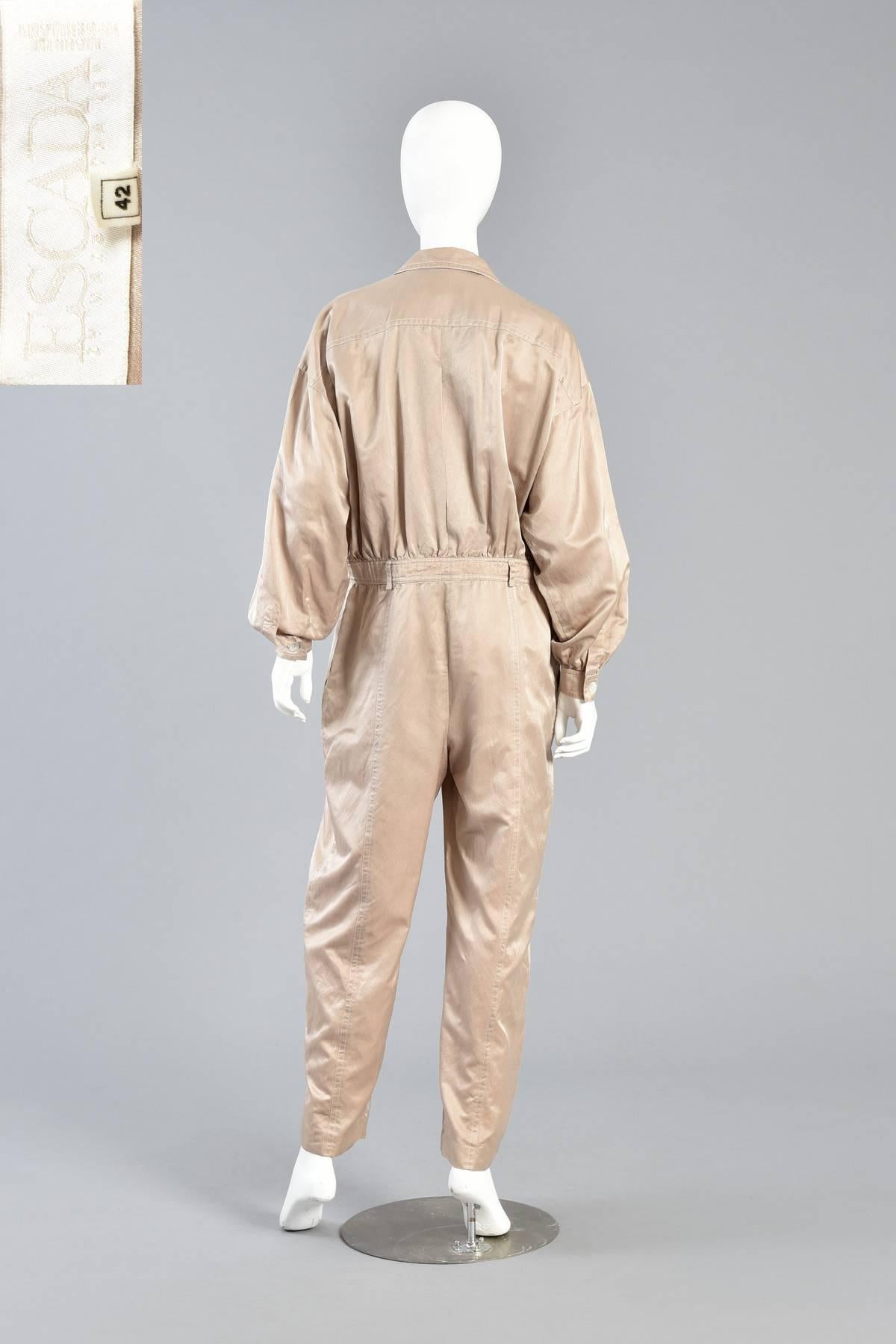 Minimalist Escada Menswear-Look Silk Flight Suit & Cotton Jumpsuit For Sale 4