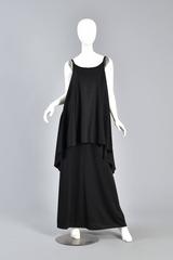 1970s Tiered Grecian Inspired Draped Maxi Dress with Beaded Shoulders