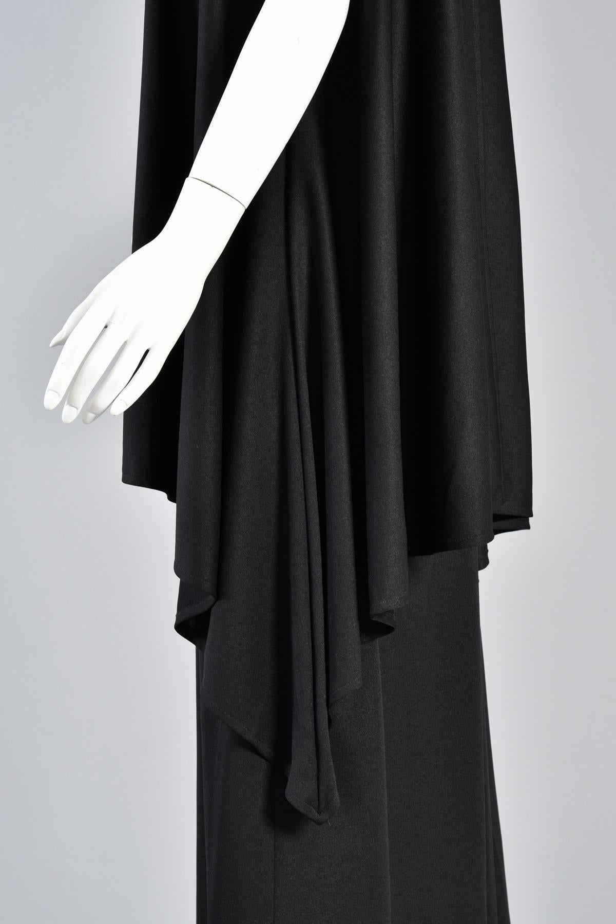 1970s Tiered Grecian Inspired Draped Maxi Dress with Beaded Shoulders For Sale 2