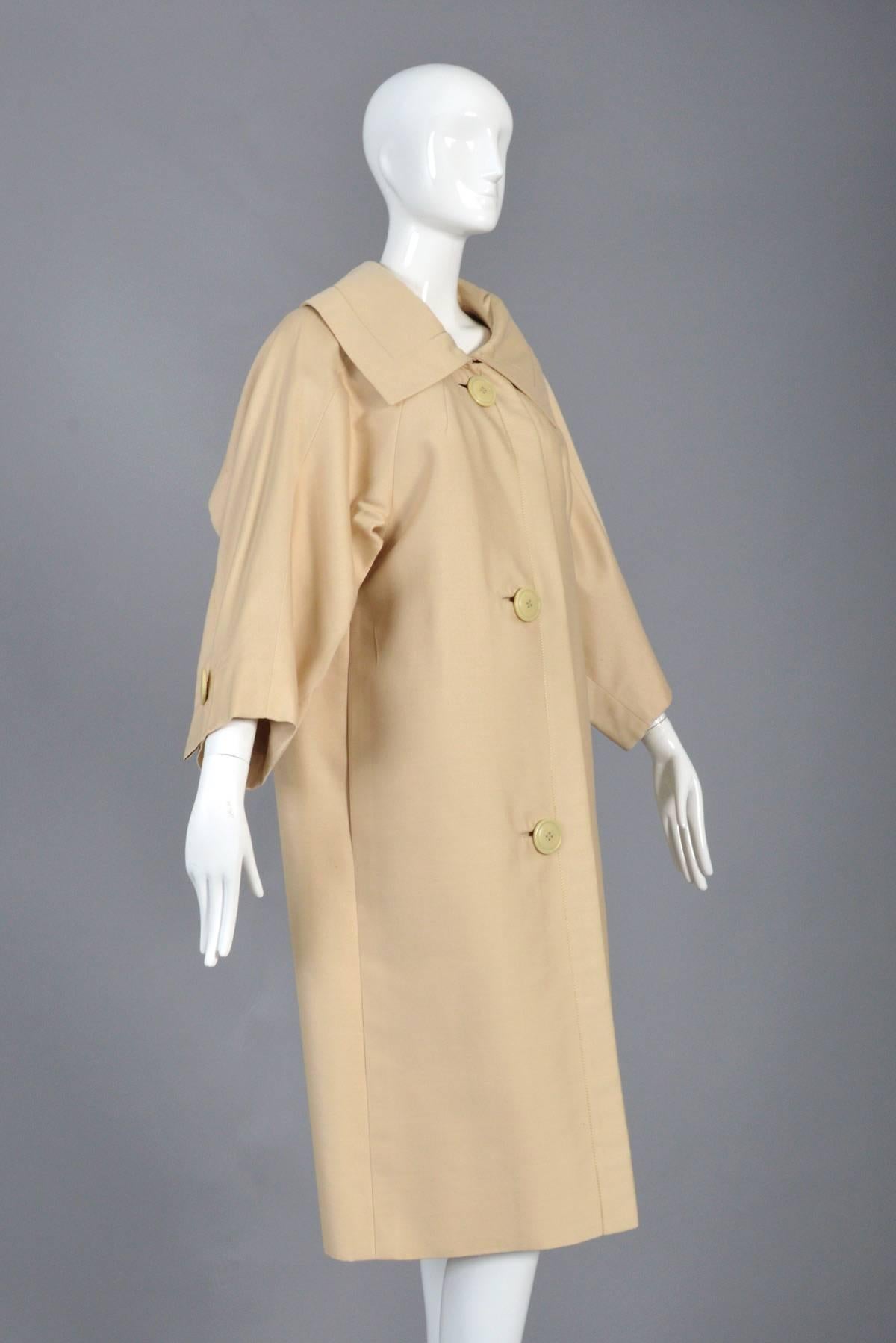 Women's 1950s Christian Dior Fin Back Silk Coat For Sale