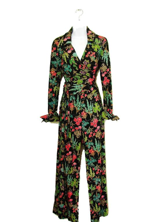 Diane Von Furstenberg Floral Jersey Wrap Blouse and Pants Set, Italy ...
