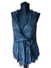 Louis Vuitton Draped Gunmetal Silk & LV Embroidered Lace Blouse Spring 04 Sz 42