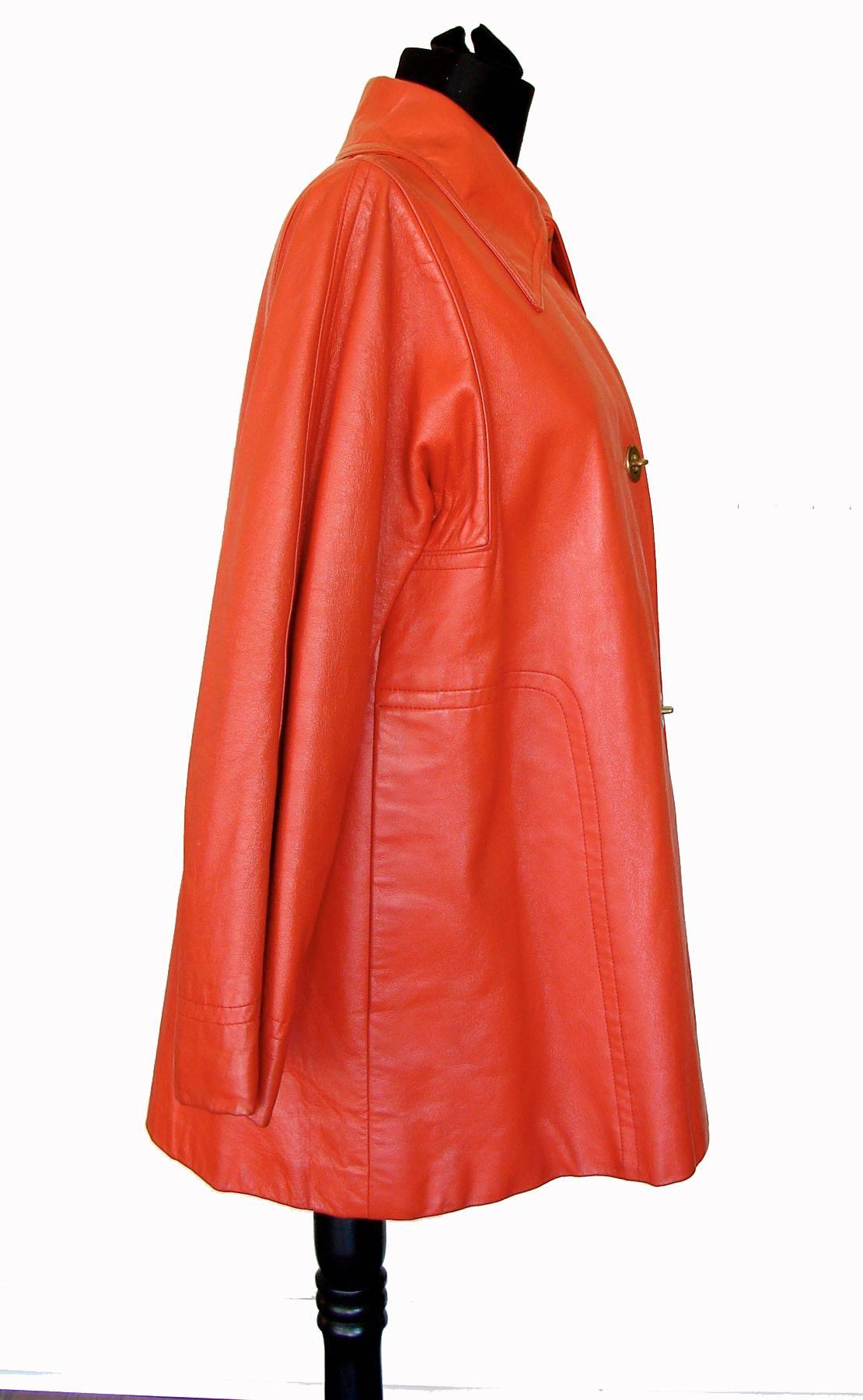Red Bonnie Cashin for Sills Orange Leather Jacket Attached Hobo Bag Purse 1960s