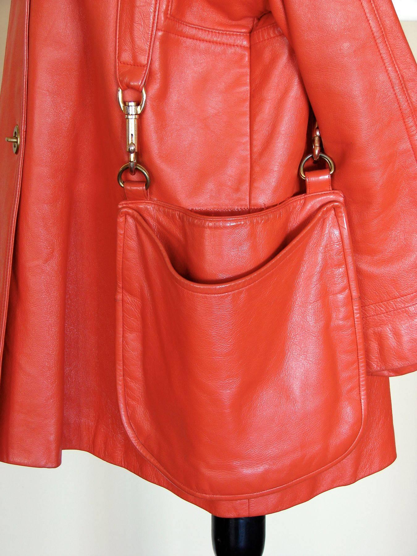 Bonnie Cashin for Sills Orange Leather Jacket Attached Hobo Bag Purse 1960s 1