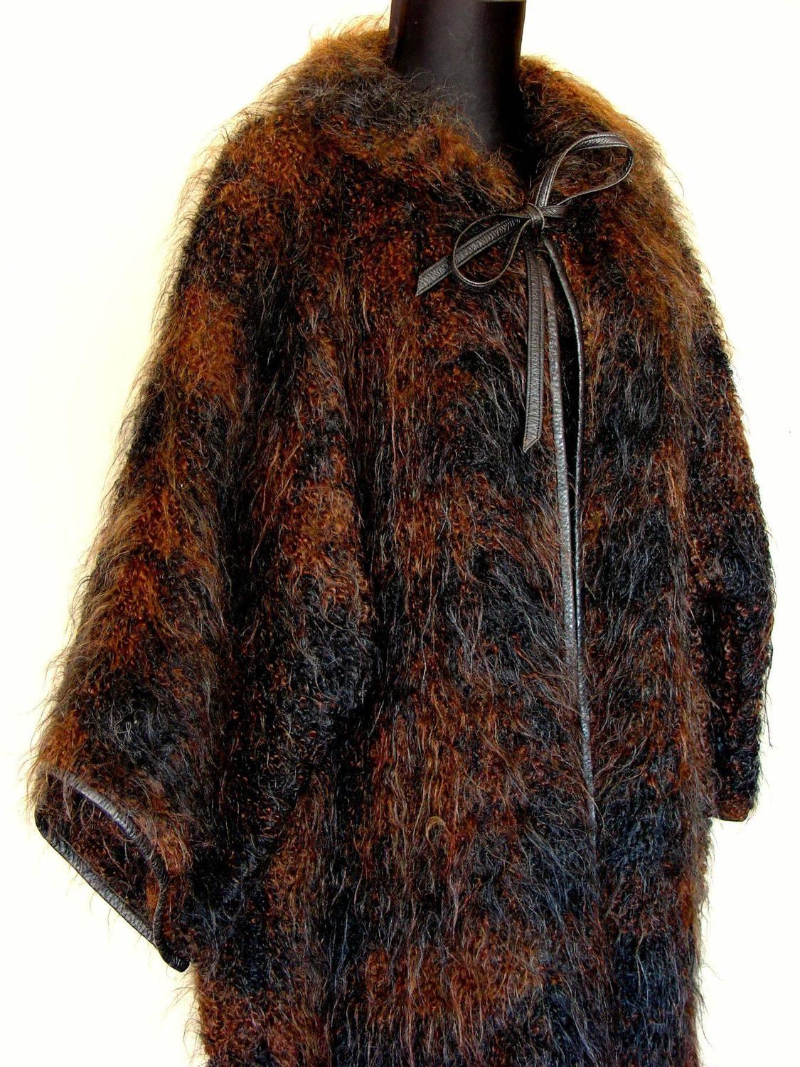 Bonnie Cashin for Sills Woolly Brown + Black Mohair Noh Coat Leather ...