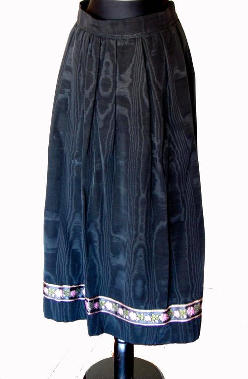 Yves Saint Laurent Black Moire Silk Skirt Floral Hem Russian Collection ...